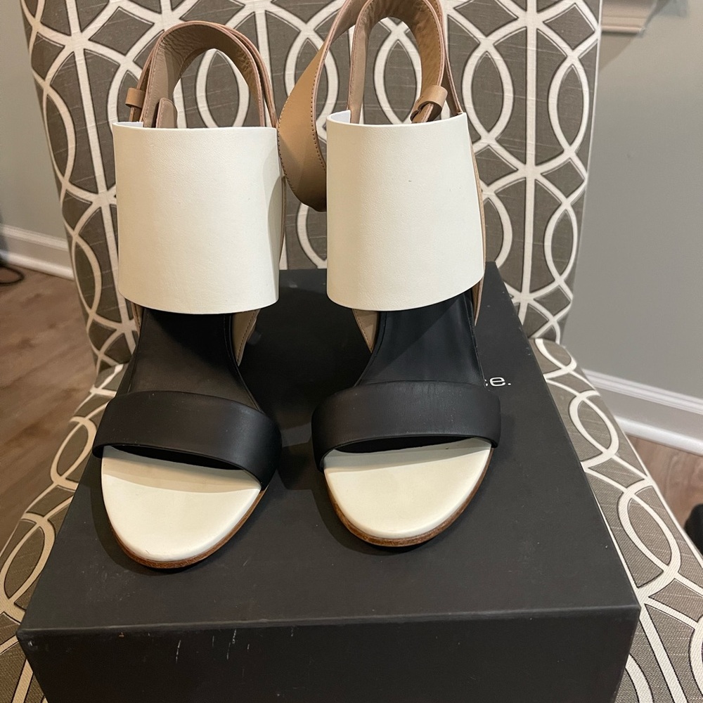 Vince: wrap sandal bone, black and white wedge heel - Picture 4 of 10